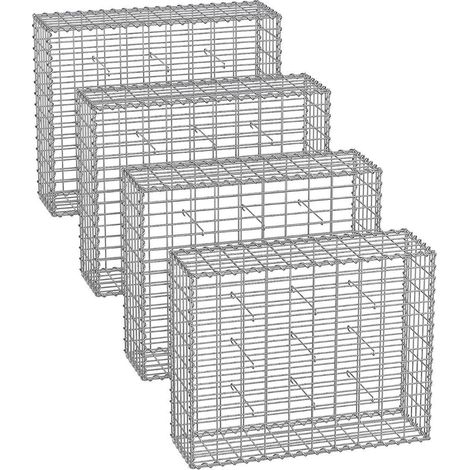 Lot de 4 gabions en acier galvanisé pour décoration de jardin 100 x 80 x 30 cm avec mailles 5 x 10 cm en argent (1/2)
