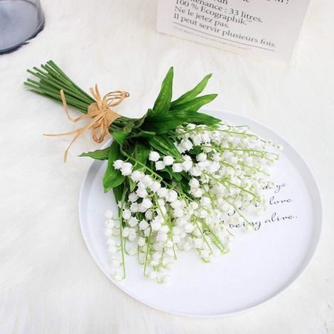 6 fleurs artificielles de muguet, bouquet de mariée extérieur, pour décoration de mariage à la maison, blanc (1/5)