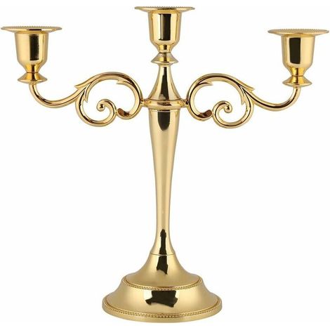 Candeliere in metallo a 3 bracci, stile europeo, candelabro per tavolo da pranzo, cena a lume di candela, arredamento per la casa, decorazione per matrimoni (oro)
