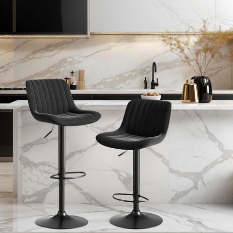 REDOM Set di 2 sgabello da bar girevole, altezza regolabile, schienale ergonomico, montaggio facile, velluto nero, metallo ferro e legno