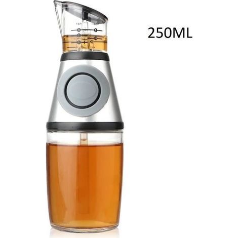 Dosatore per olio e aceto in vetro di alta qualità con misurino, ampia apertura da 250 ml, bottiglia dosatrice per olio da cucina. (1/4)