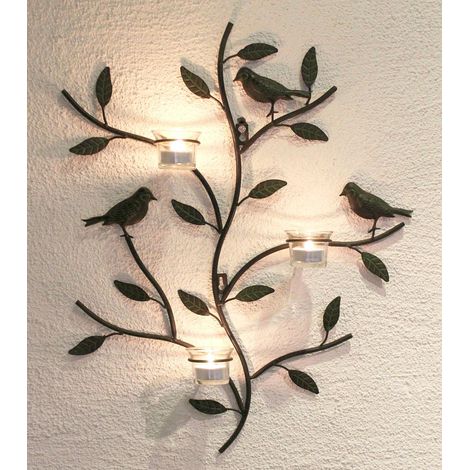 Dandibo – Bougeoir mural 131002 en métal 57 cm – Peinture antirouille – Pour 3 bougies chauffe-plat – Décoration murale élégante