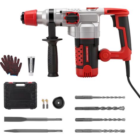 Marteau perforateur 2200W perforateur,Énergie d'impact de 5J, 930 tr/min/3300 coups/min, perceuse à percussion sans balais, avec poignée rotative à 360° et 4 forets, 6/8/10/12mm (1/5)