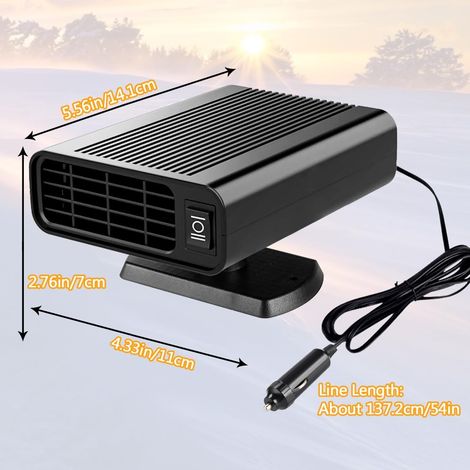 Chauffage de voiture, 150 W, 12 V, 2 en 1 chauffage et refroidissement, dégivreur et déshumidificateur de pare-brise portable avec support pivotant, allume-cigare, convient pour voiture, SUV, camping (1/4)