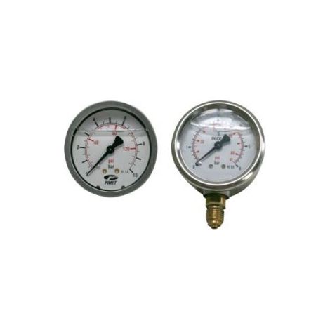 Manomètre À Bain D'huile - 0 À 10 Bars - Raccord 1/4 Gaz - Cadran 63 Mm - Acier Inoxydable
