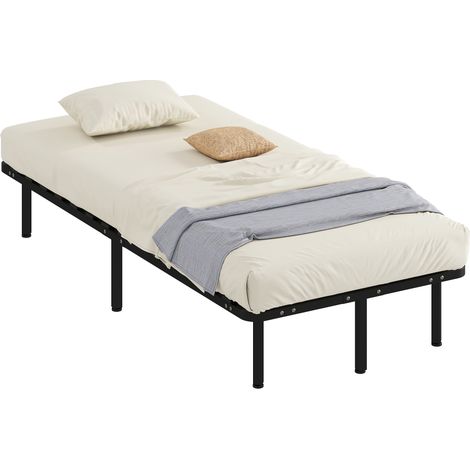 Industrielles Bett mit 28 Latten und Stauraum, Holz und Stahl, 190 x 90 x 31 cm, schwarz und Holz
