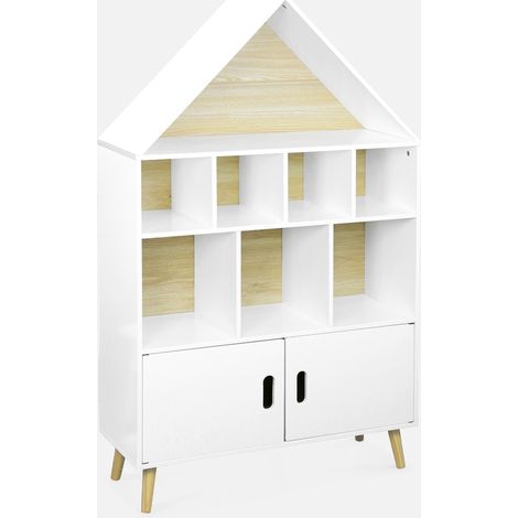 Librería infantil de madera con 8 compartimentos y 2 puertas