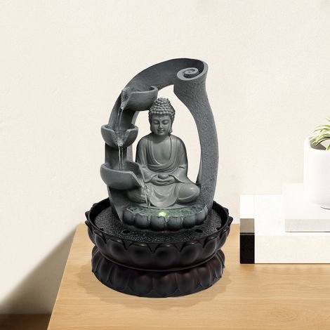 21x28cm Ornement de table en forme de Bouddha avec LED, fontaine d'intérieur, décorations aquatiques apaisantes pour la maison ou le bureau (1/5)