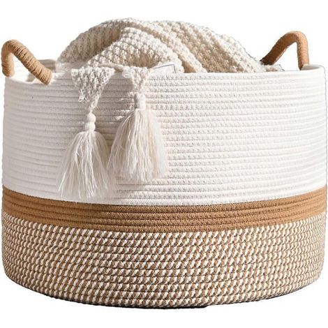 Grand panier de rangement en corde de coton pour couvertures (voir photo) (1/5)