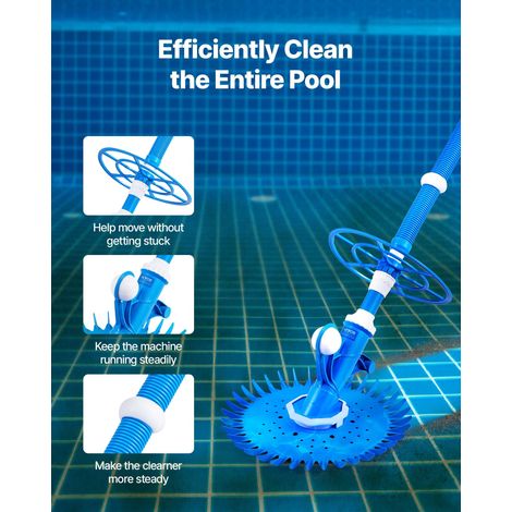 Aspirateur de piscine à aspiration automatique avec 12 tuyaux, nettoyeur de piscine à aspiration latérale, pour piscines creusées et hors sol jusqu'à 6,1 x 10,7 m, pour carrelage, fibre de verre (1/5)