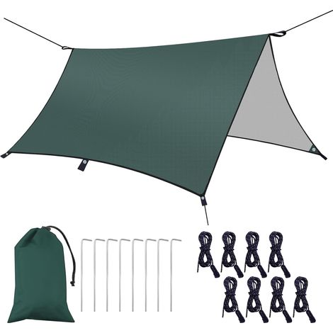 Flintronic Bâche Anti-Pluie, 3x3M Camping Rain Tarp Toile de Tente, Abri de Randonnée Pliable Portable pour Hamac Extérieur Voyage, Pique-Nique (avec Corde de Connexion) (1/5)