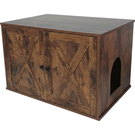 Meuble pour litière, cloison Amovible, entrée latérale, Cache-litière, HxLxP: 50x80x53 cm, Brun foncé (1/5)