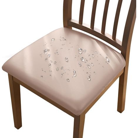 Set di 4 coperture per sedie color cachi, 36-48 cm, coperture per sedie rimovibili in similpelle impermeabile con fibbie, adatte per sedie da sala da pranzo (1/5)
