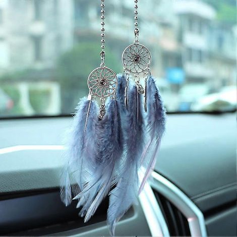 Attrape-rêves Miroir Pendentif de Voiture Accessoire Intérieur Plume Porte-Bonheur Décoration (1/5)