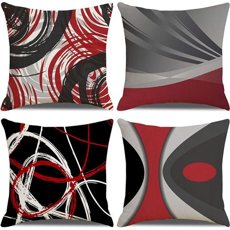 AIDUCHO Lot De 4 Housse De Coussin 45x45cm, Rouge Noir Motif Géométrique Taie D'oreiller Décoratif Canapé En Coton Et Coton Pour Canapé Lit Chambre Chaise Jardin (1/5)