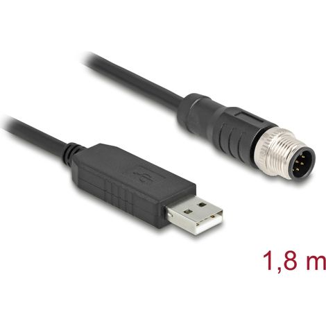 Delock Cable de conexiÃ³n serie M12 con chipset FTDI, USB 2.0 Tipo-A macho a M12 RS-232 macho CodificaciÃ³n A 8 pines 1,8 m negro