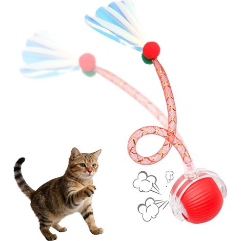 Automatischer interaktiver Katzenball für drinnen, intelligentes Spielzeug der 3. Generation mit elastischem Schwanz, 2 Geschwindigkeitsmodi, Bewegungsaktivierung, USB-C-aufladbar, für Katzen und Kätz