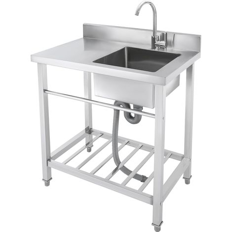 Évier de cuisine sur pied en acier inoxydable, évier commercial, évier extérieur, évier simple, avec robinet, pour cuisine, restaurant, garage, buanderie (1/5)