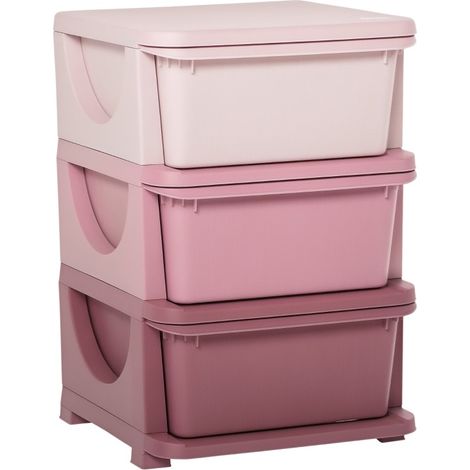 Cassettiera porta-giocattoli a 3 livelli, plastica, rosa, 37 x 37 x 56,5 cm (1/5)