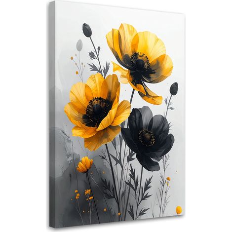 Tableau Moderne, Fleurs botaniques jaunes et noires,20x30 (1/4)