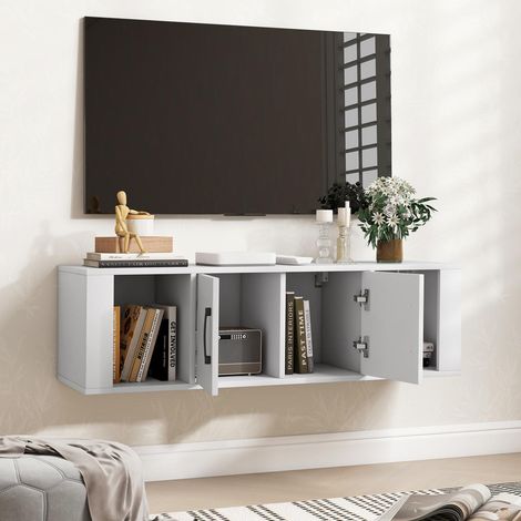 Gain de place meuble mural 2 portes, 2 niches ouvertes, rangement suspendu pour murs en brique, béton ou bois (1/5)