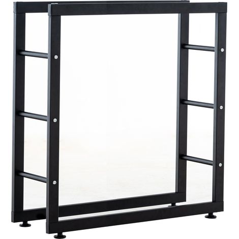 Estantería para leña, soporte para leña para chimenea 25x80x80 cm metal negro mate DEC10029 (1/4)