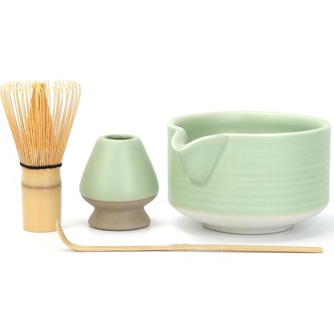 Ensemble matcha 4 pièces,bol céramique fouet support et cuillère en bambou (1/5)