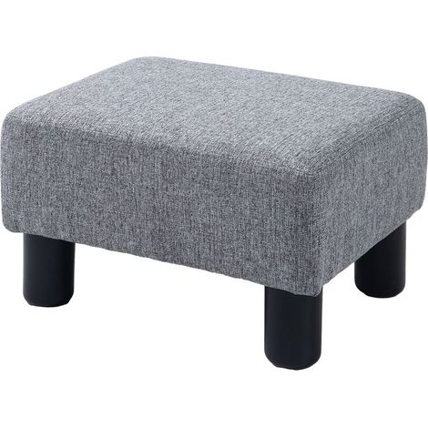 Pouf repose-pied tabouret bas en tissu de lin capacité de charge 110 Kg 40 x 30 x 24 cm gris (1/5)