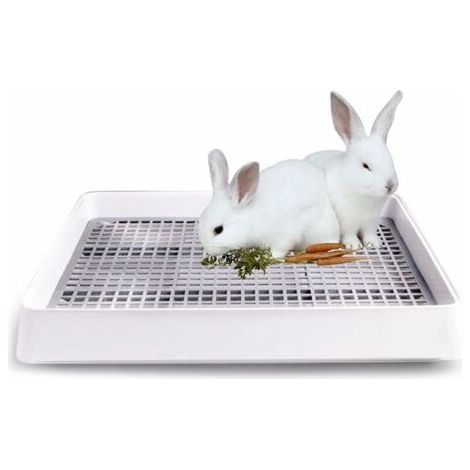 QORVA-38x30x6.5 cm Bac à litière pour lapin surdimensionné avec grille bac à litière pour chat en cage bac à litière pour lapin surdimensionné