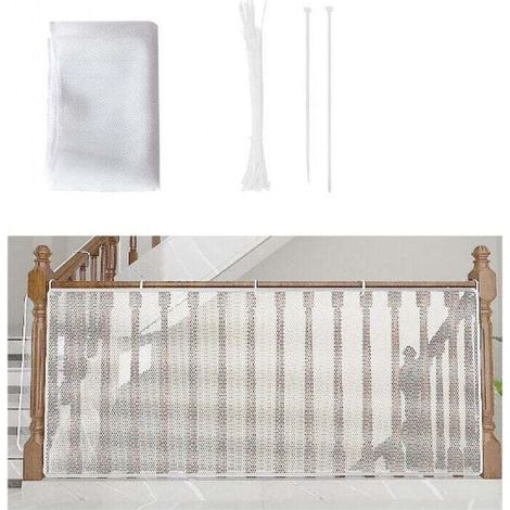 Filet de Sécurité pour Enfants, Bébé Filet de Protection pour Balcon et Escalier, 300Lx79H CM Robuste Réglable Clôture D'escalier Barriere de Securite en Maille pour Chat et Jouet, Blanc-Crezuo (1/4)
