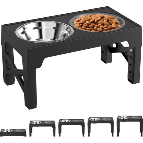 Support pour Chien avec Gamelle Anti-Glouton et Bols en Acier Inoxydable, Porte Gamelles Surélevées de 5 Hauteurs Ajustables, Mangeoire pour Petits, Moyens et Grands Chiens, Pliable (1/5)