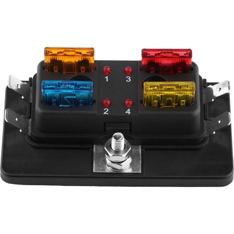 Boîtier porte-fusibles à lame 4 circuits avec témoin LED et kit de câblage pour voiture camionnette bateau marine (1/5)