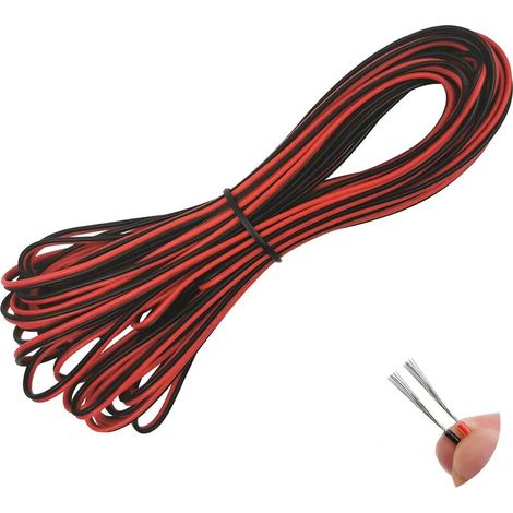 Fil Électrique Câble Flexible PVC 2 Core Fil Électrique Câble Flexible Rond Haute Résistance Résistant à L'usure pour LED Strip Chaîne Voiture L'extension de Câbles (Rouge Noir 20 Mètre 22AWG)Lefou (1/5)