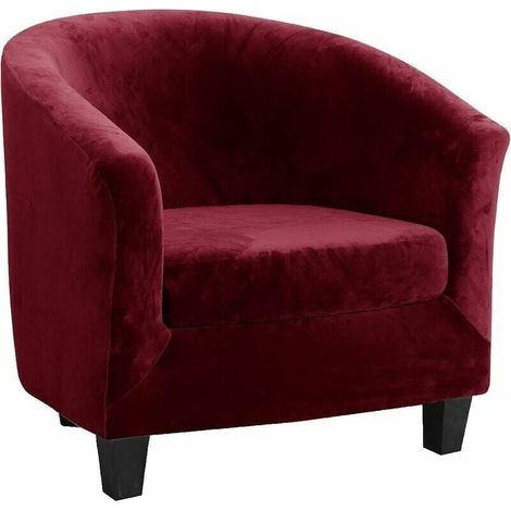 Tigrezy Velvet Armchair Slipcover, 2-Piece Set, Stretch Convertible Chair for Living Room with Cushion Cover (Wine Red) (1/4)
