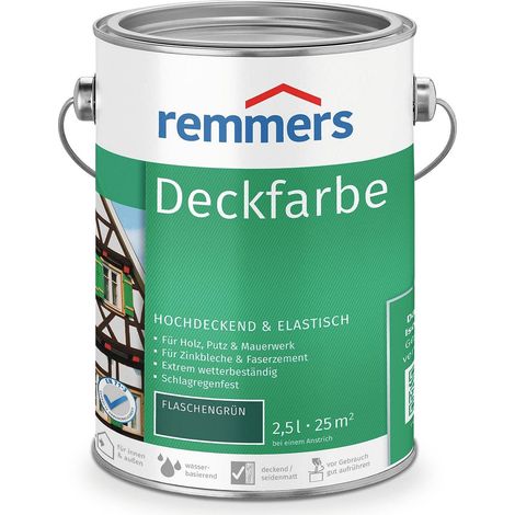 Remmers Deckfarbe flaschengrün, 2,5 Liter, Deckfarbe für innen und außen, Wetterschutzfarbe viele Untergründe, hochdeckend, wetterfest