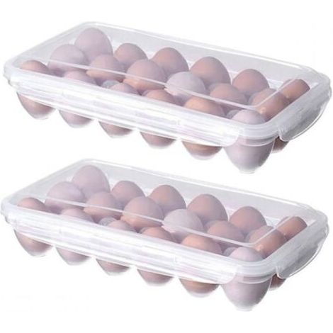 Deux boîtes à œufs en plastique transparent (contenant chacune 18 œufs), boîte de conservation des œufs pour réfrigérateur, boîte à œufs portable à plusieurs compartiments.-DOU