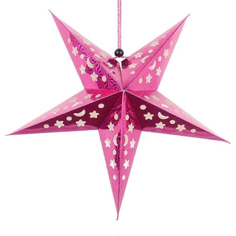 Lanterne en papier étoile de 30 cm, abat-jour pentagramme 3D pour Noël, Halloween, anniversaire, décorations à suspendre pour la maison (rose rouge)-Rosy (1/3)