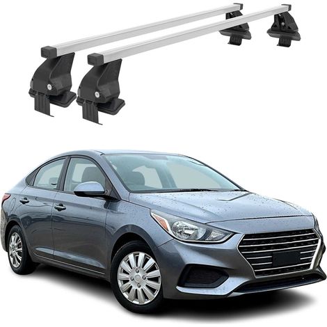 OMAC Dachträger Querträger Stahl für Hyundai Accent V Limo 2017-2023 – Abschließbar – City-Crash-getestet – DIN 75302:2019 – ISO/PAS 11154:2006 – Max. 50 kg Silber (1/5)