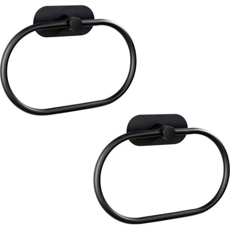 [NIEMALS VERWENDET] Set mit 2 selbstklebenden Handtuchringen für Badezimmer, Wandmontage, Edelstahl, Montagezubehör, kein Bohren erforderlich, moderner runder Handtuchhalter, schwarz
