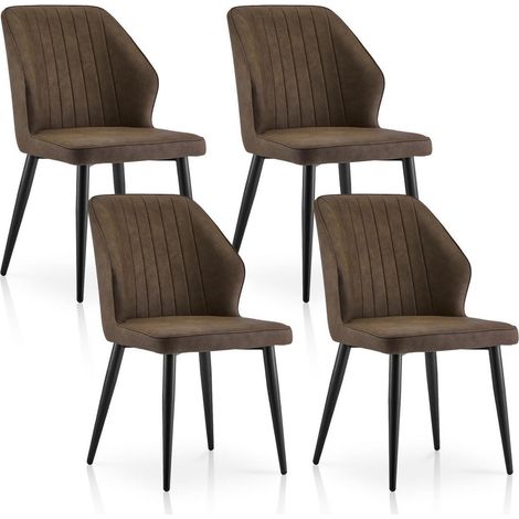 Esszimmerstühle 4er Set Kunstleder Braun mit Metallbeinen (1/5)