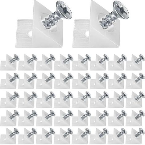 90 Pièces Cales en Plastique pour Meuble Tiroir, Renfort Tiroir Connecteur Arrière Stabilisateurs, Fond de Tiroir Connecteur avec Vis, pour Réparer Affaissement Étagère Meuble, Blanc (90) (1/5)