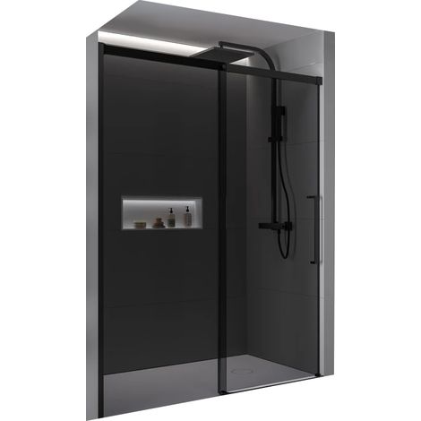 BERNSTEIN - Cabina nera opaca Vetro grigio 8mm Cabina doccia impermeabile Cabina doccia a porta scorrevole Soft-Close - DX906 FLEX 150cm 1500 mm