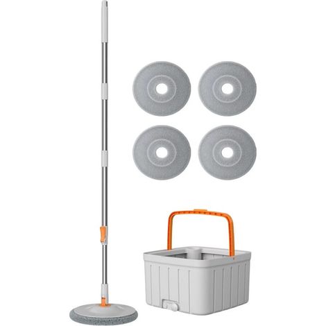 Balai à franges essoré avec seau et kit d'essorage, Walalla, ABS, 128 cm, 2,5 L, Gris (1/5)