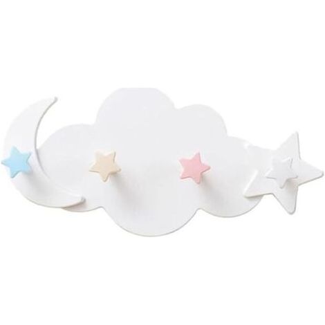 1 Pcs Crochets pour Porte-Manteau étoile et Lune,4 Crochets pour Porte-Manteau Enfant,Porte-Manteau Mural en Plastique sans perçage,Crochets muraux en Forme de Nuage,adaptés à la Garde- (1/5)