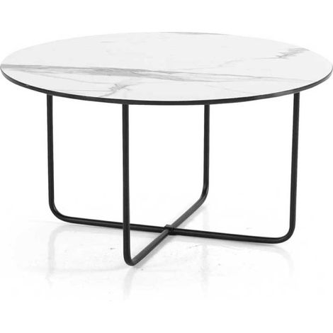 Tavolino tondo con piano vetro effetto Marmo Bianco JON 60 (1/3)