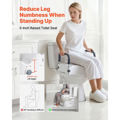 Rehausseur de Toilette avec Accoudoirs, Réhausse WC Charge 136,1 kg, Siège de Toilette Surélevé Hauteur de Levage 12,7 cm, Poignées… (1/5)