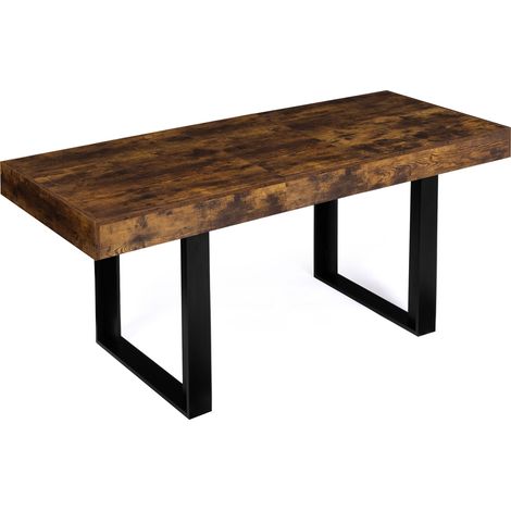 Idmarket – Table à manger extensible rectangle 4-8 personnes – Bois effet vieilli et noir – Longueur 160-200 cm – Design industriel (1/5)