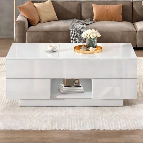 Tavolino da salotto sollevabile 100x45x43 cm in truciolare bianco, LED e vano contenitore - CHICFURN (1/5)