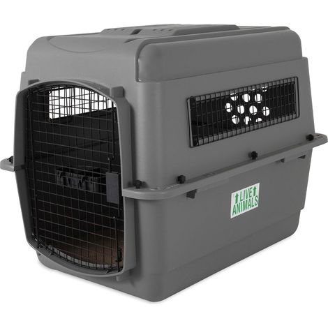 1 - Caisse De Transport Pour Chien - Caisse De Transport Pour Chat - Norme IATA Aviation - Résine Robuste Avec Grilles Soudées Et Serrure 4 Points Pour Voyage Aérien Et Routier Gris 72x52x58cm