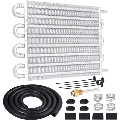 Radiatore olio trasmissione applicabile da 5/16", kit radiatore a 8 passaggi con tubi e alette, alluminio argento universale